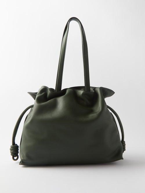 Loewe - Flamenco Drawstring Leather Shoulder Bag - Womens - Khaki