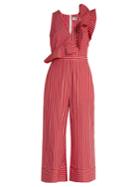 Msgm Ruffle-trimmed Striped Cotton Wide-leg Jumpsuit