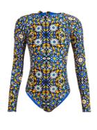Matchesfashion.com La Doublej - Confetti Blu Print Paddle Suit - Womens - Blue Print