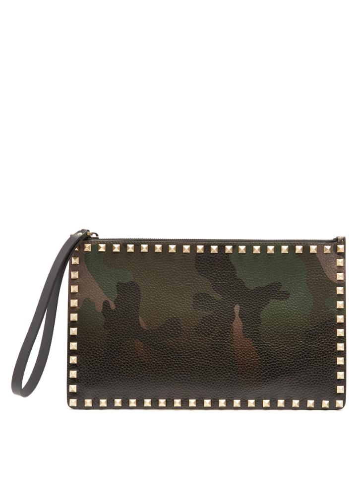 Valentino Rockstud Camouflage Leather Pouch