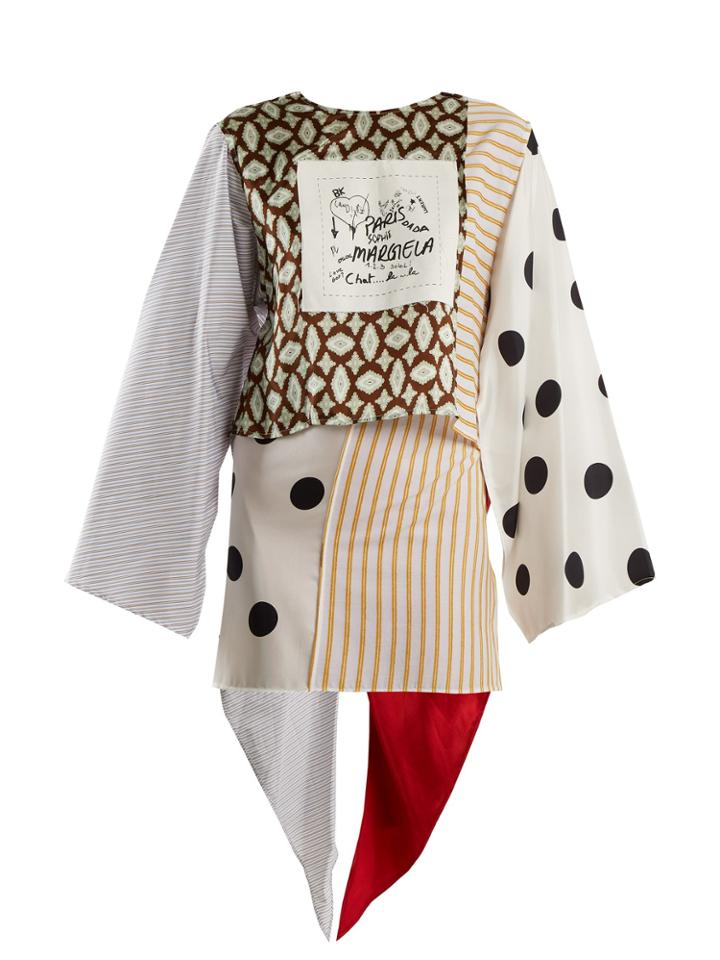 Mm6 Maison Margiela Patchwork Cotton And Silk Wrap Top