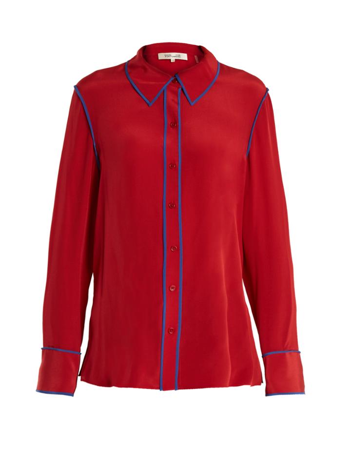 Diane Von Furstenberg Point-collar Silk-crepe Shirt