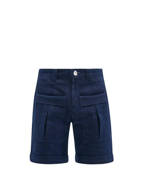Matchesfashion.com Harago - Patch-pocket Cotton-khadi Shorts - Mens - Blue