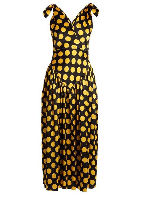 Matchesfashion.com Duro Olowu - Large Polka Dot Print Silk Satin Gown - Womens - Black Yellow