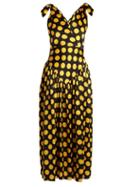 Matchesfashion.com Duro Olowu - Large Polka Dot Print Silk Satin Gown - Womens - Black Yellow