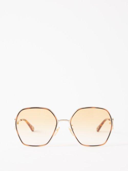 Chlo Eyewear - Austine Oversize Square-frame Metal Sunglasses - Womens - Gold Multi