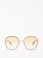 Chlo Eyewear - Austine Oversize Square-frame Metal Sunglasses - Womens - Gold Multi