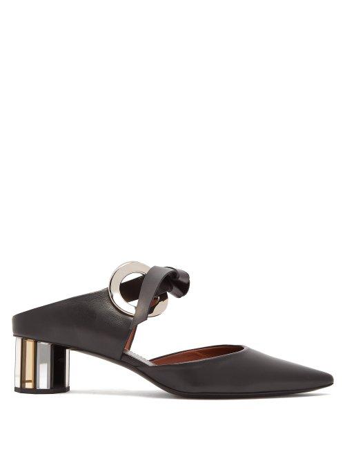 Matchesfashion.com Proenza Schouler - Front Tie Block Heel Leather Mules - Womens - Black
