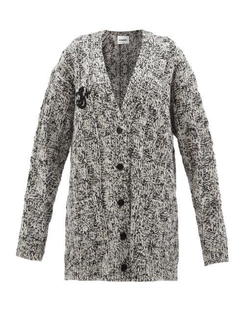 Jil Sander - Logo-embroidered Wool Longline Cardigan - Womens - Black White