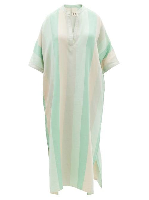 Ladies Beachwear Marrakshi Life - V-neck Striped Cotton Kaftan - Womens - Green Stripe