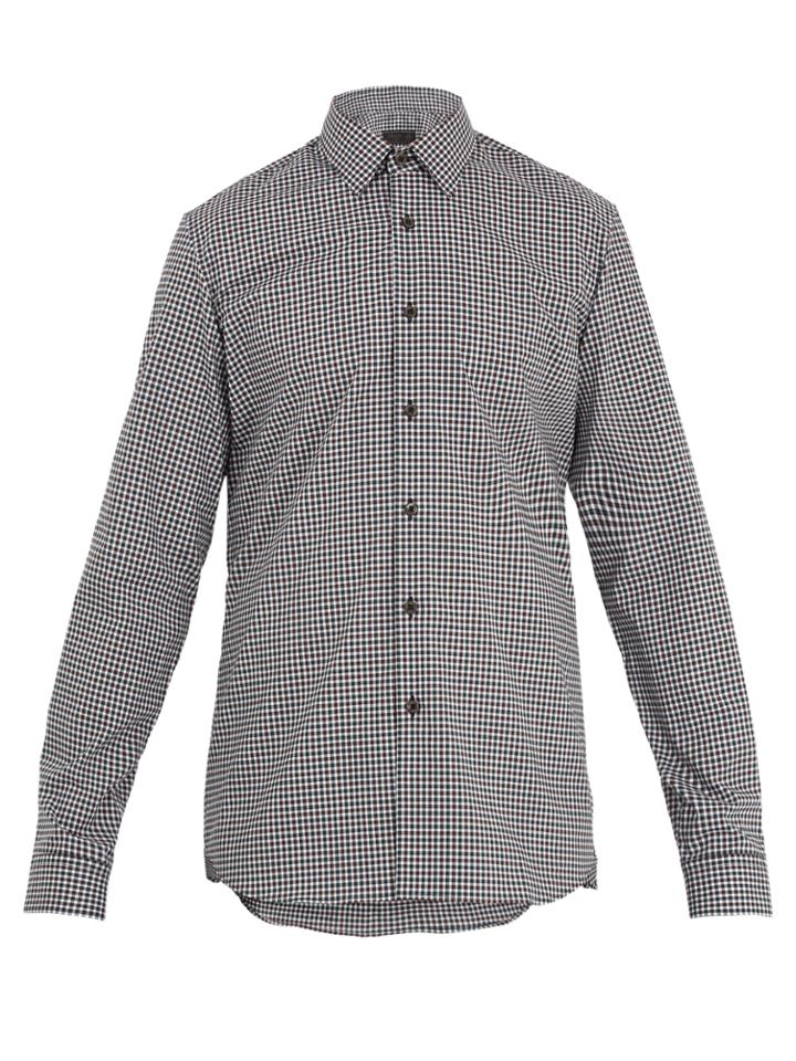 Prada Single-cuff Gingham Cotton Shirt