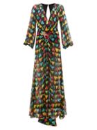 Matchesfashion.com Versace - Heart Print Embellished Plaque Silk Chiffon Gown - Womens - Black Multi