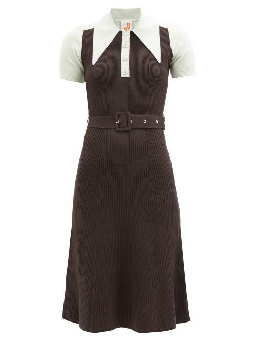 Matchesfashion.com Joostricot - Oversized Point-collar Cotton-blend Midi Dress - Womens - Brown Multi