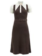 Matchesfashion.com Joostricot - Oversized Point-collar Cotton-blend Midi Dress - Womens - Brown Multi