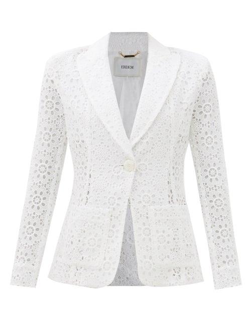 Erdem - Lilith Broderie-anglaise Cotton-blend Suit Jacket - Womens - White