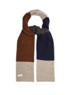 Matchesfashion.com Ganni - Logo Label Colour Blocked Lambswool Blend Scarf - Womens - Brown