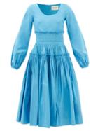 Molly Goddard - Conchata Shirred-taffeta Midi Dress - Womens - Blue