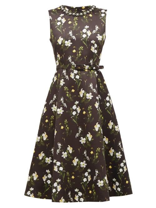 Matchesfashion.com Erdem - Farrah Daffodil Ditsy-print Satin Dress - Womens - Black Print