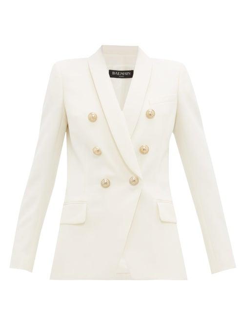 Matchesfashion.com Balmain - Double Breasted Wool Blazer - Womens - Ivory