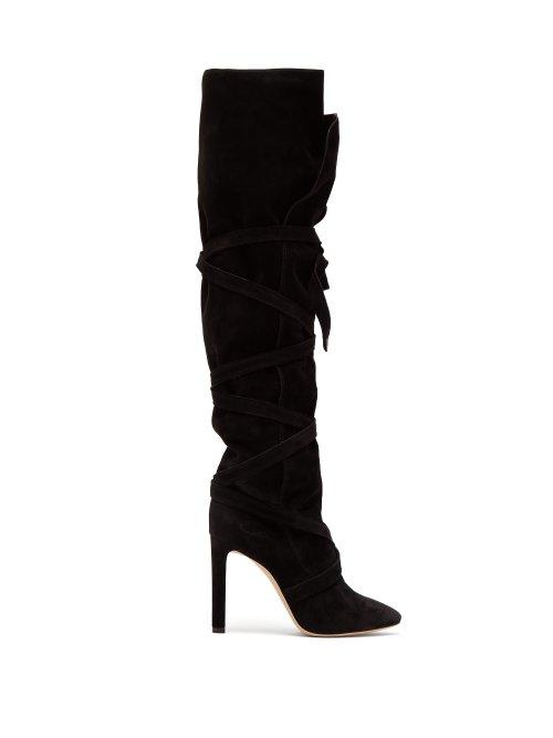 Matchesfashion.com Saint Laurent - Meurice Wraparound Suede Boots - Womens - Black