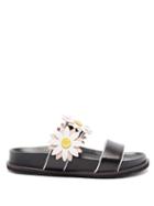 Matchesfashion.com Fabrizio Viti - Ingrid Berkley Daisy-appliqu Leather Slides - Womens - Black White