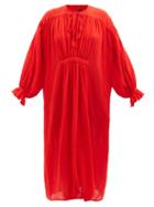 Les Vacances D'irina - Hazy Tie-neck Cotton-voile Midi Dress - Womens - Red
