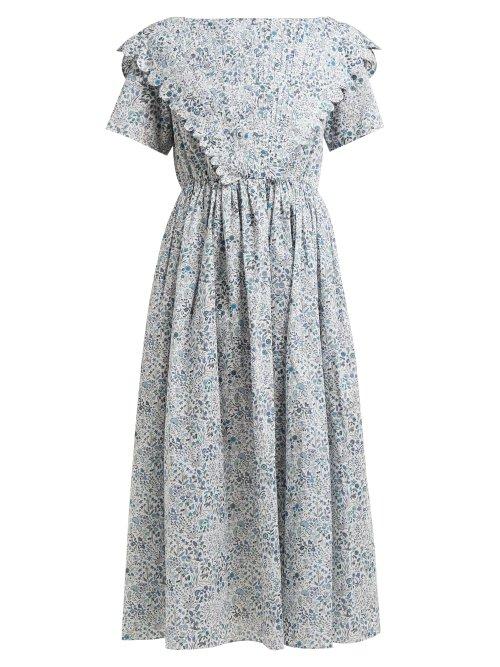 Matchesfashion.com Horror Vacui - Flabella Floral Print Cotton Midi Dress - Womens - Blue Multi