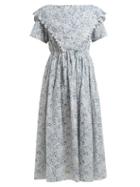 Matchesfashion.com Horror Vacui - Flabella Floral Print Cotton Midi Dress - Womens - Blue Multi