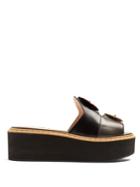 Fendi Flowerland Leather Flatform Slides