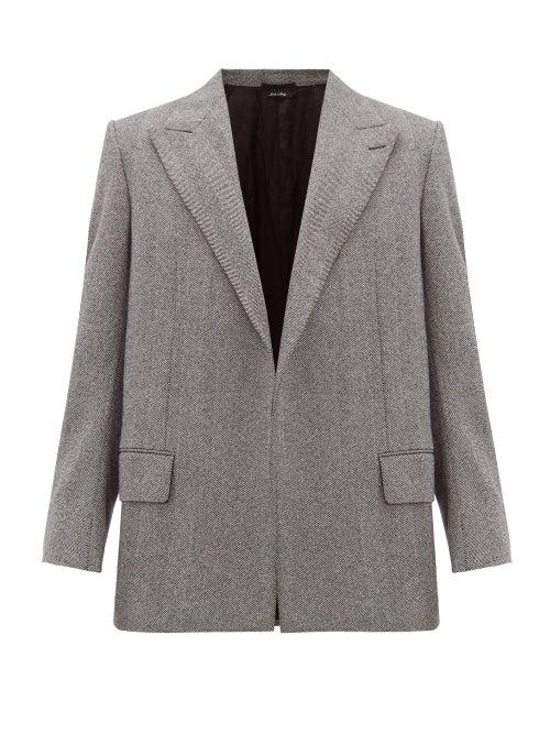 Matchesfashion.com Dunhill - Open Front Wool Herringbone Blazer - Mens - Light Grey
