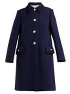 Matchesfashion.com Miu Miu - Embellished Wool Coat - Womens - Dark Blue