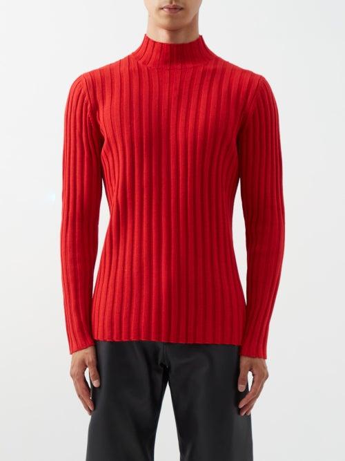 Sfr - Jay High-neck Ribbed Merino-blend Sweater - Mens - Red