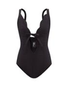 Lisa Marie Fernandez - Scalloped-edge Seersucker Swimsuit - Womens - Black