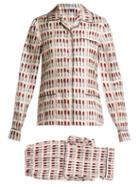 Matchesfashion.com Prada - Lipstick Print Silk Pyjama Set - Womens - White Print