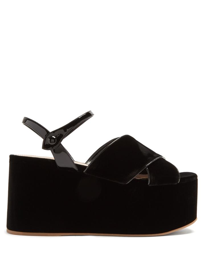 Miu Miu Crossover Velvet Flatform Sandals