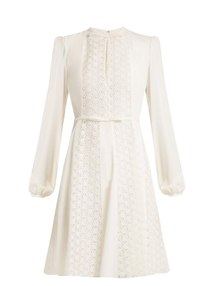 Giambattista Valli Floral-lace Panelled Silk-crepe Dress