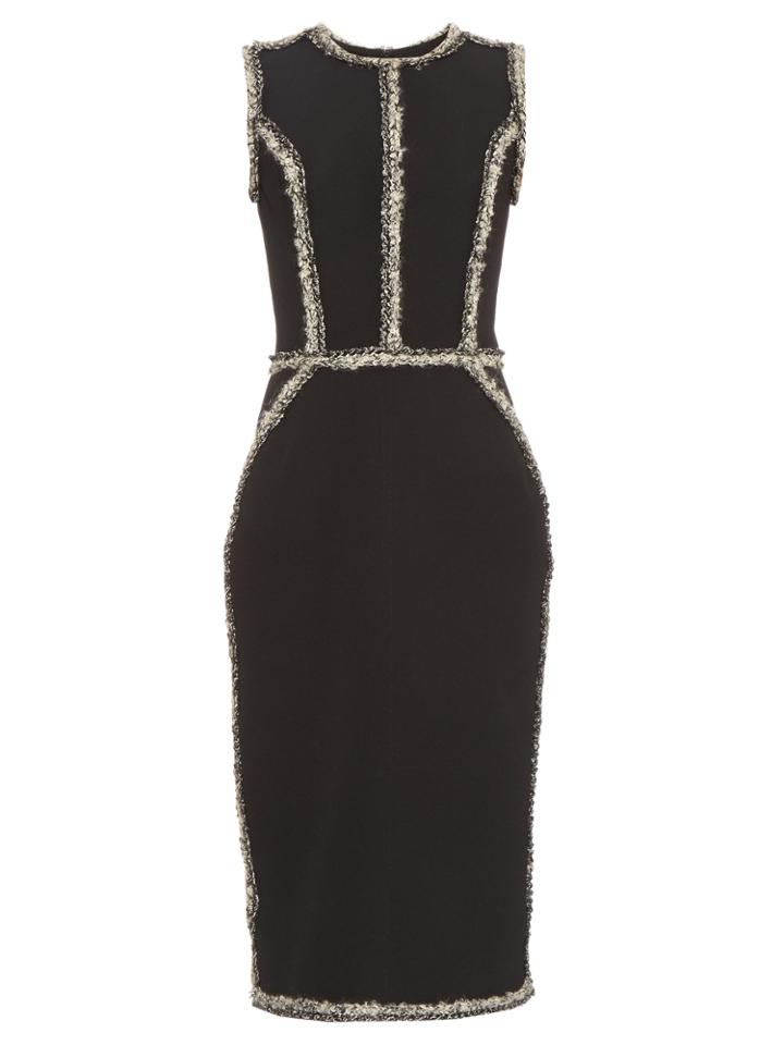 Oscar De La Renta Sleeveless Tweed-trimmed Pencil Dress