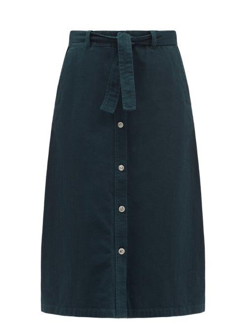 A.p.c. - Nancy Cotton-canvas Midi Skirt - Womens - Dark Green