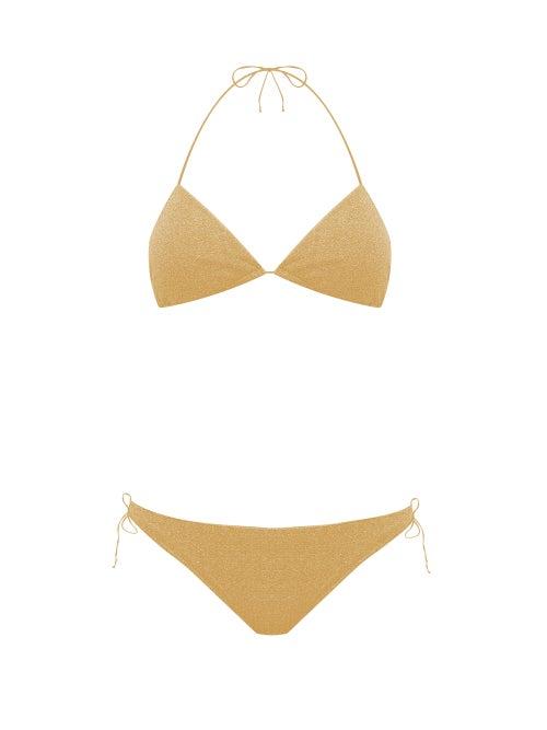 Matchesfashion.com Osree - Lumire Metallic Triangle Bikini - Womens - Gold