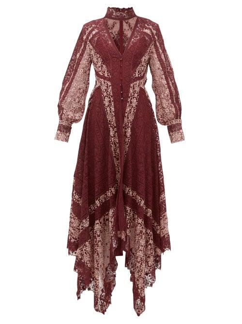 Matchesfashion.com Jonathan Simkhai - Embroidered Lace Handkerchief Hem Dress - Womens - Burgundy Multi