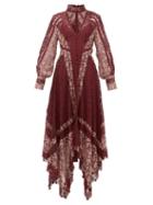 Matchesfashion.com Jonathan Simkhai - Embroidered Lace Handkerchief Hem Dress - Womens - Burgundy Multi