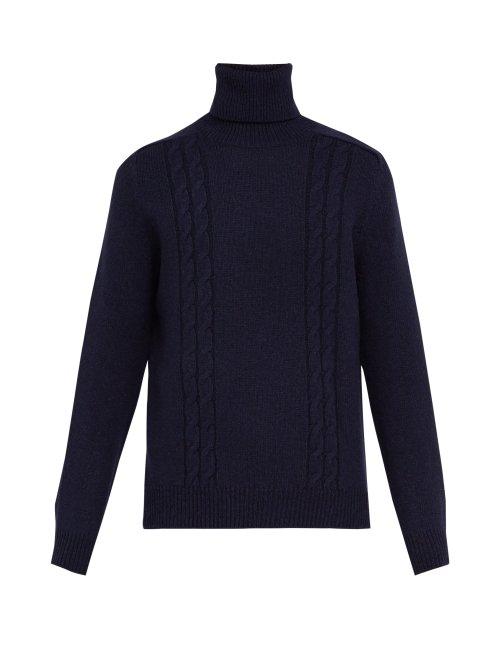 Matchesfashion.com Gucci - Gg Embroidered Wool Blend Roll Neck Sweater - Mens - Navy