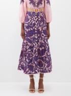 Zimmermann - Tiggy Floral-print Frilled-hem Linen Skirt - Womens - Purple Print