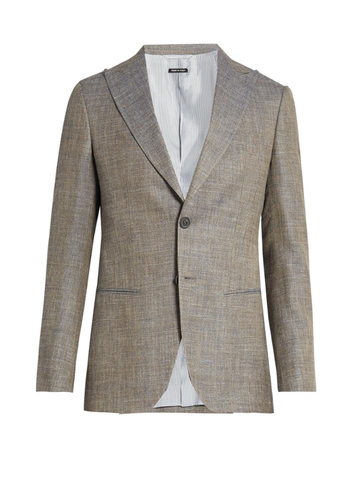 Giorgio Armani Peak-lapel Wool, Linen And Silk-blend Blazer