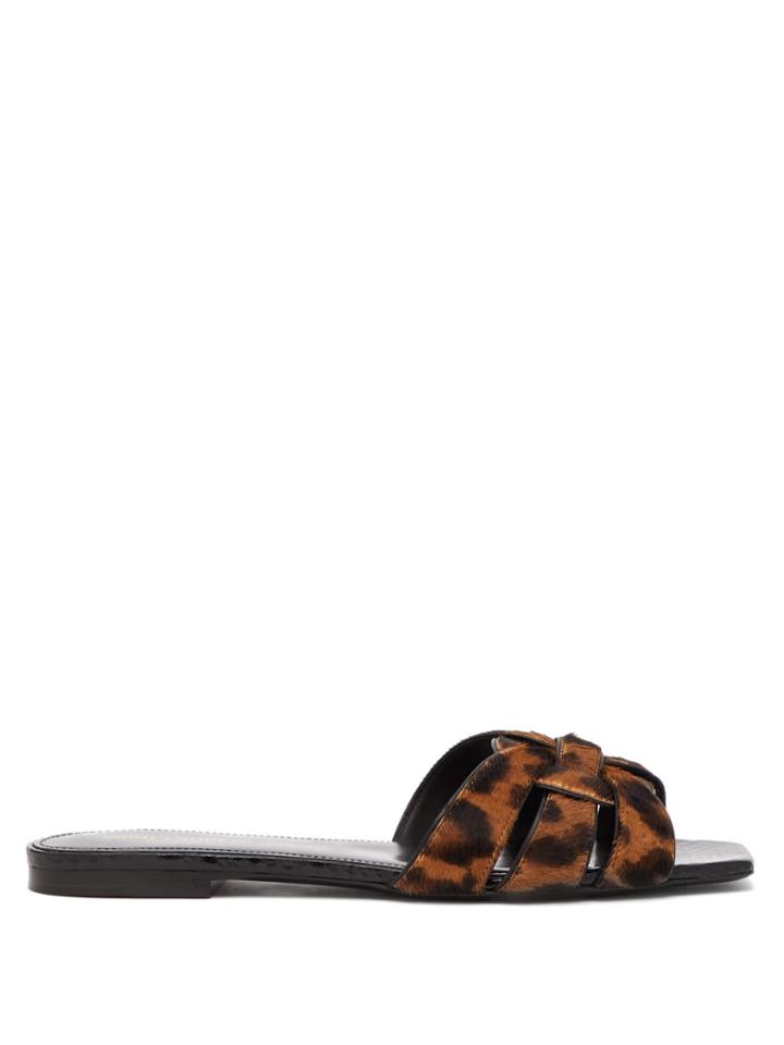 Saint Laurent Tribute Leopard-print Pony-hair Slides