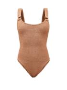 Matchesfashion.com Hunza G - Domino Scoop-neck Crinkle-jersey Swimsuit - Womens - Bronze