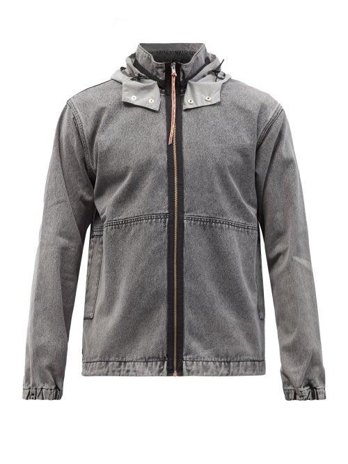Aries - Logo-print Nylon-hood Denim Jacket - Mens - Grey