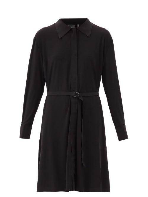 Matchesfashion.com Norma Kamali - Boyfriend Belted Jersey Shirt Dress - Womens - Black