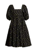 Matchesfashion.com Cecilie Bahnsen - Ronja Tiered Floral Print Cotton Poplin Dress - Womens - Black Yellow