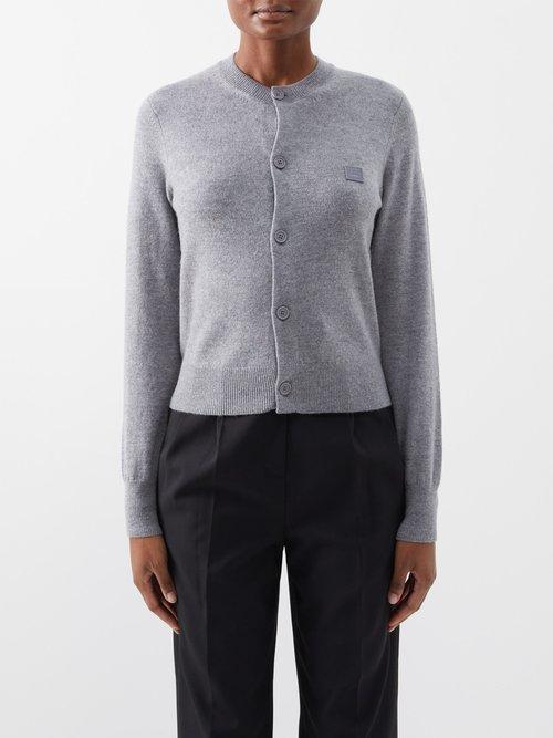 Acne Studios - Keva Face-patch Wool Cardigan - Womens - Light Grey